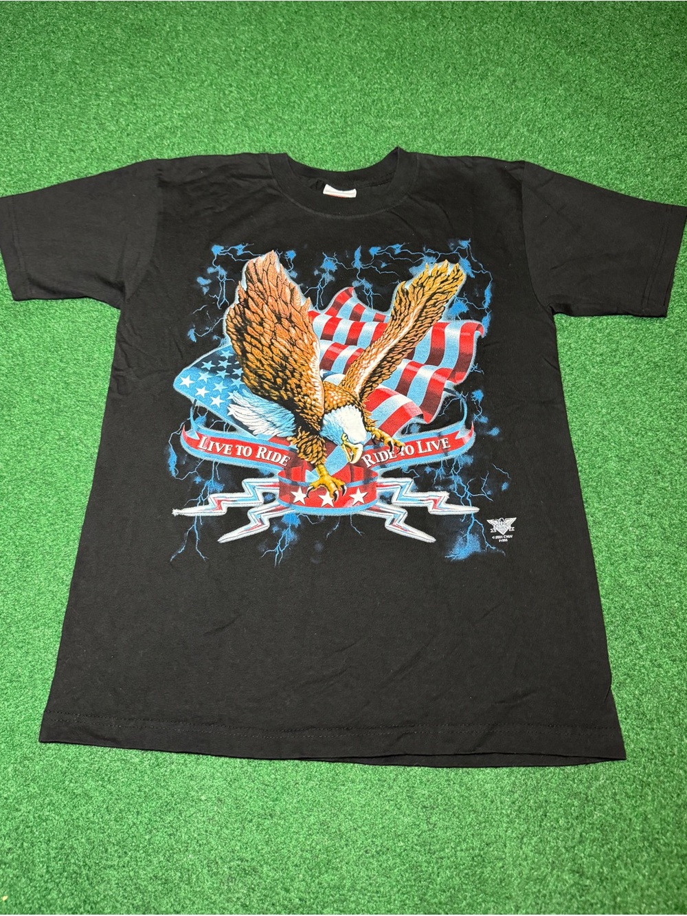 Vintage 90s Y2K American Biker Harley Davidson T-shirt, Eagle Live to Ride (L)